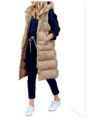 Hooded long cotton jacket for women, warm, single zipper,
