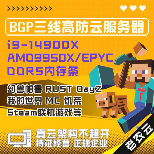 BGP多线I9-14900K/9950X Minecraft MC我的世界游戏 云服务器 vps