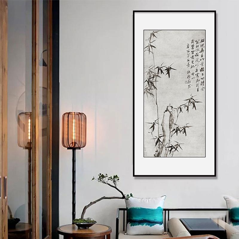 新中式中国风玄关装饰画郑板桥水墨竹子水墨画客厅壁画走廊过道挂