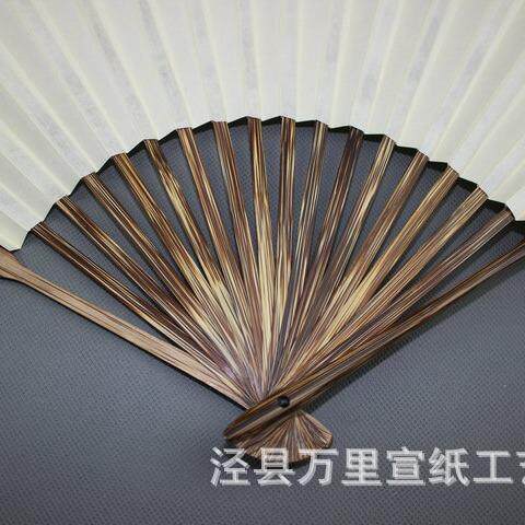 高档苏州工艺宣纸折扇手工全芯棕竹 95寸燕尾造型熟宣送扇盒 包邮