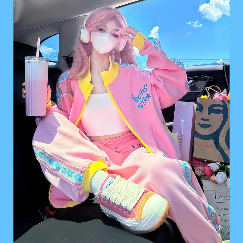 运动套装女秋冬季宽松多巴胺穿搭初秋装搭配一整套时尚休闲两件式