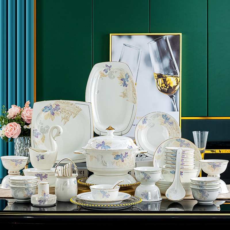 陶瓷碗盘家用结婚礼品 陶瓷盘子碗批发定 制景德镇餐具骨瓷套装