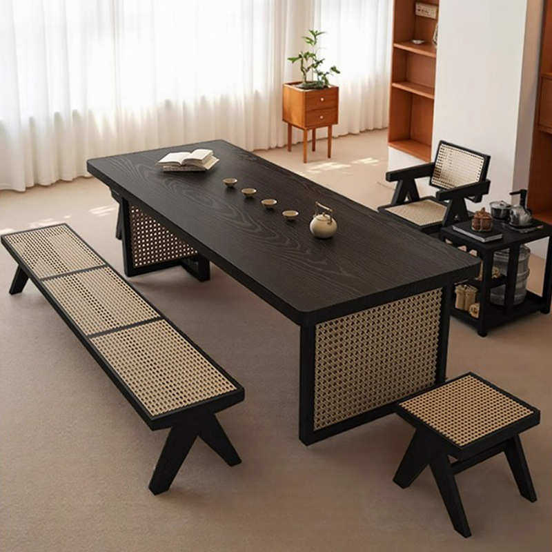 侘寂风黑色实木藤编茶桌茶艺会所大厅接待禅椅碳化黑泡茶桌椅组合,住宅家具,家用茶台/茶桌,淘宝优惠券,粉丝福利购,淘宝优惠卷