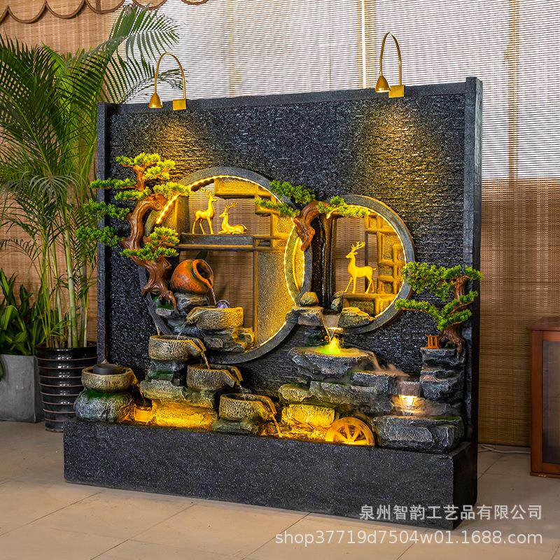 大QPO型水幕墙屏风隔断水喷泉流布件庭院别墅客摆厅店铺假山瀑流