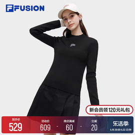 FILA FUSION斐乐潮牌女子编织衫2024春袖口撞色时尚修身毛衣