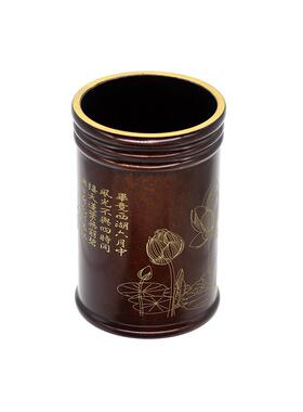 博喜笔古筒面全铜房荷花笔筒典文四宝833创意桌摆件金属工艺品