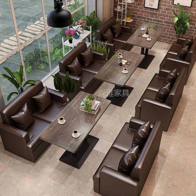 复古西餐厅咖啡厅桌椅组合甜品奶茶店休闲洽谈区卡座沙发