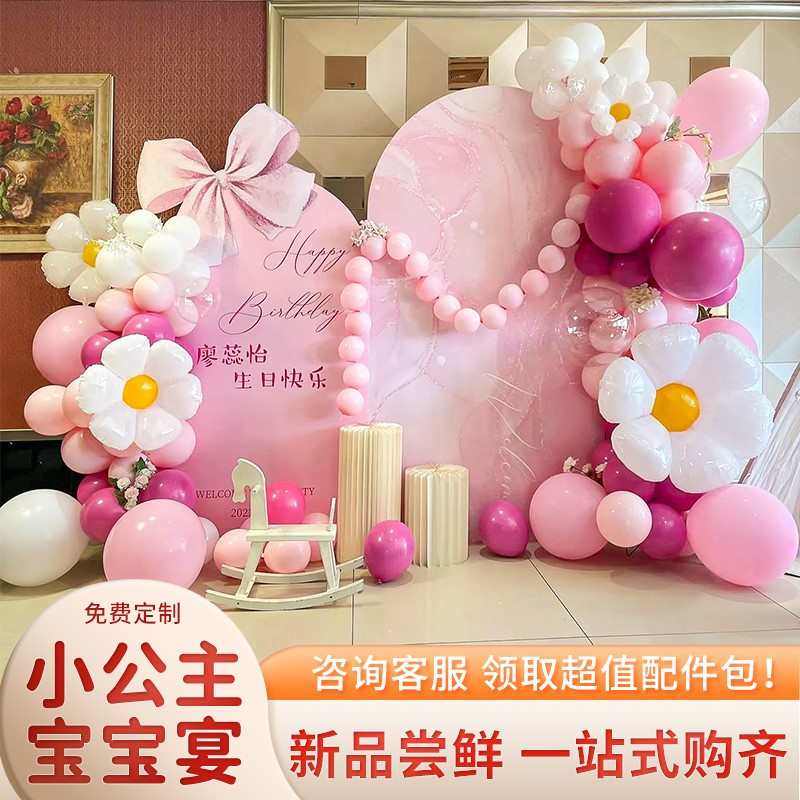粉色系宝宝周岁生日布置装饰场景女孩儿童百日满月气球kt板背景墙,节庆用品/礼品,装扮布置套餐,淘宝优惠券,粉丝福利购,淘宝优惠卷