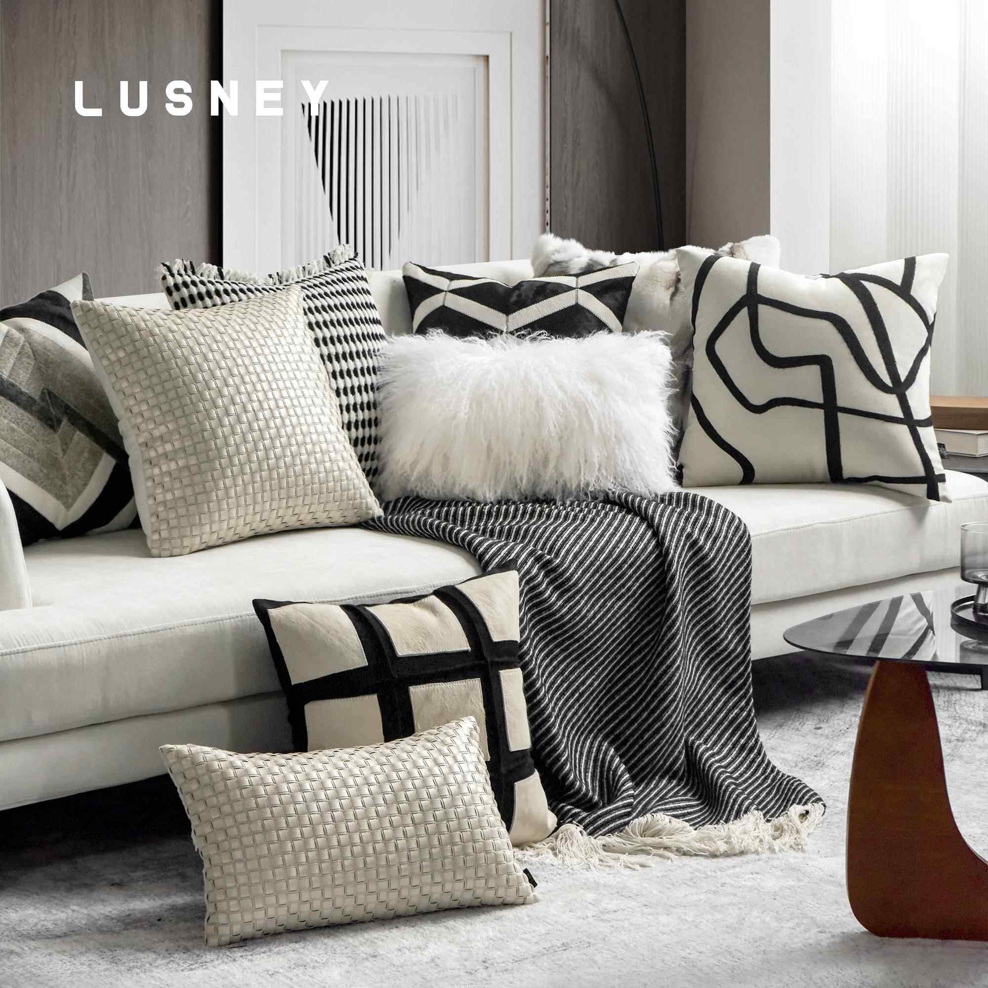 现代简约轻奢高级感沙发抱枕黑白系列客厅酒店样板间组合搭配靠枕