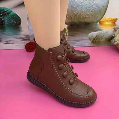 正品真皮冬季新款老妈妈鞋加棉鞋保底暖马丁靴软短靴绒加厚中年女