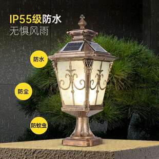 大太阳能庭院柱灯HDS 墅门头柱灯户外围墙柱子灯防水 BD22花园别式