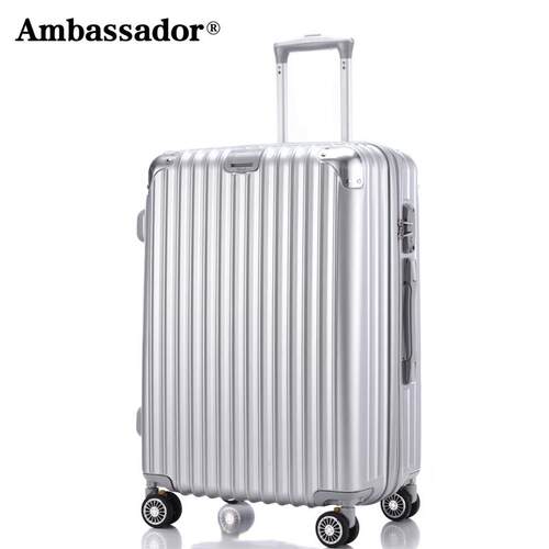 新品AMBASSADOR大拉杆箱女万向轮PC面镜行李箱寸20使登机箱22寸旅