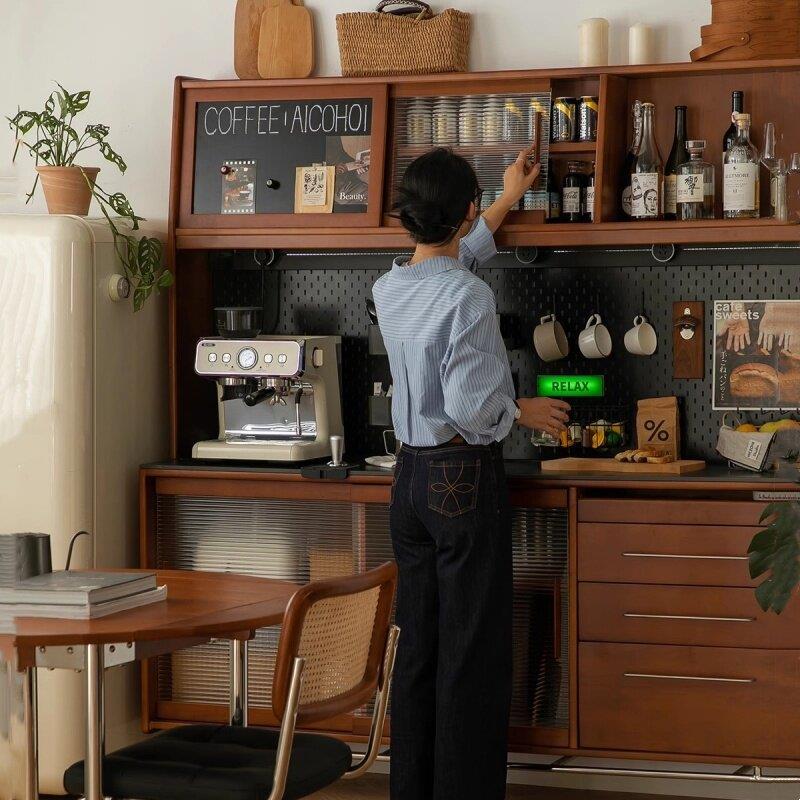 北欧覆古实木餐具柜多功能樱桃木储物柜客厅集成孔板茶柜