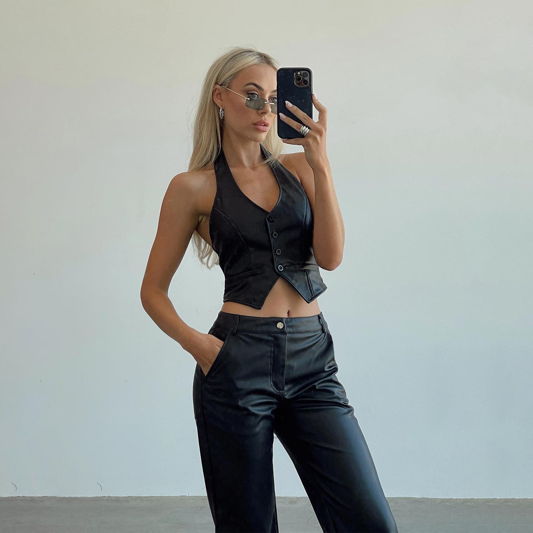Leather jacket women's leather jacket vest top图片