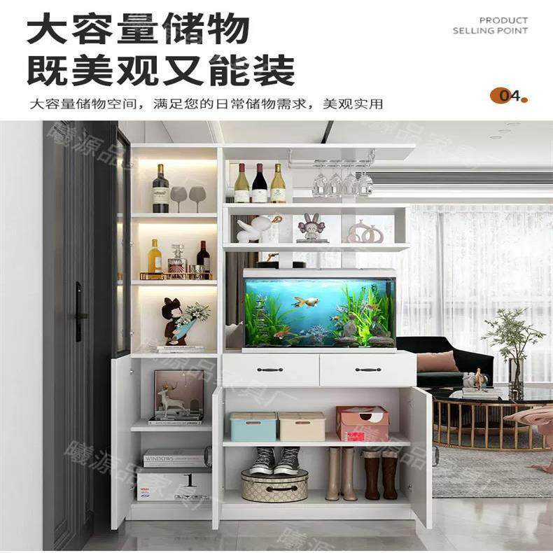 玄关柜一体鱼缸柜客餐厅酒柜隔断欧式轻奢门厅屏风柜进门Bω