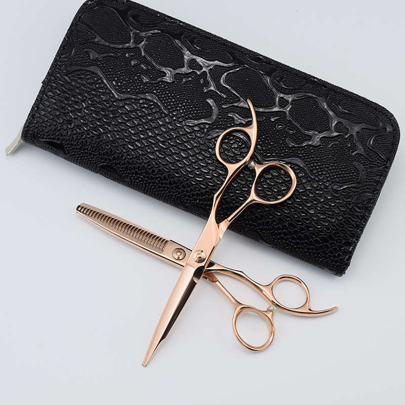 6寸镀金理发剪刀金色平剪牙剪两件套可定制logo厂家批发理发剪刀