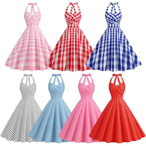 Elegant Hepburn Style Vintage 1950s Halter Swing Dress