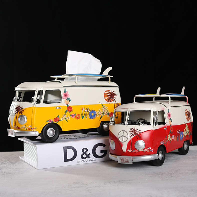 复古创意冲浪滑板巴士模型纸巾盒抽纸盒家用客厅铁艺摆件装饰品