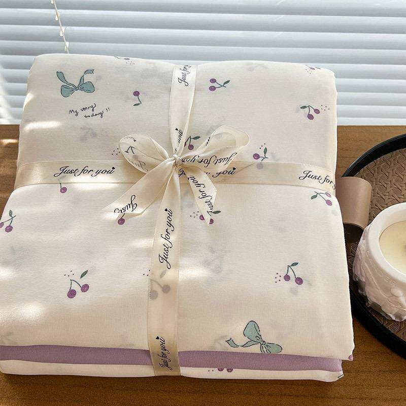 新款被A棉类针织双层纱四件套件小碎花三68737套套床单床笠款学生