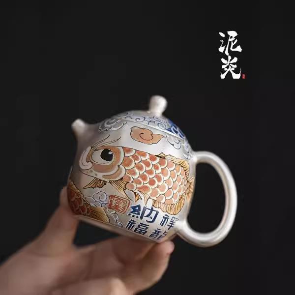 鎏银龙鱼一壶二杯小套装中式功夫茶具泡茶壶茶杯子整套高档礼盒装