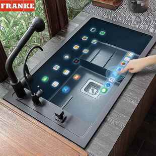 弗兰卡厨房纳米黑金刚手工阶梯式水槽不锈钢洗菜盆大单槽嵌入式台