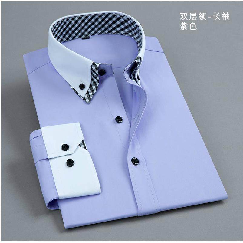 高档春季男士长袖棉衬衫商务休闲潮正式工作服帅质青年双领气长袖