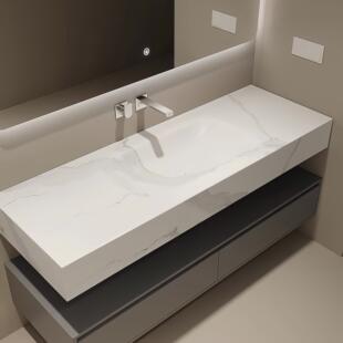 5V轻奢岩板热弯一体盆洗漱台柜浴F779M6T7室卫生间智能合室浴柜组