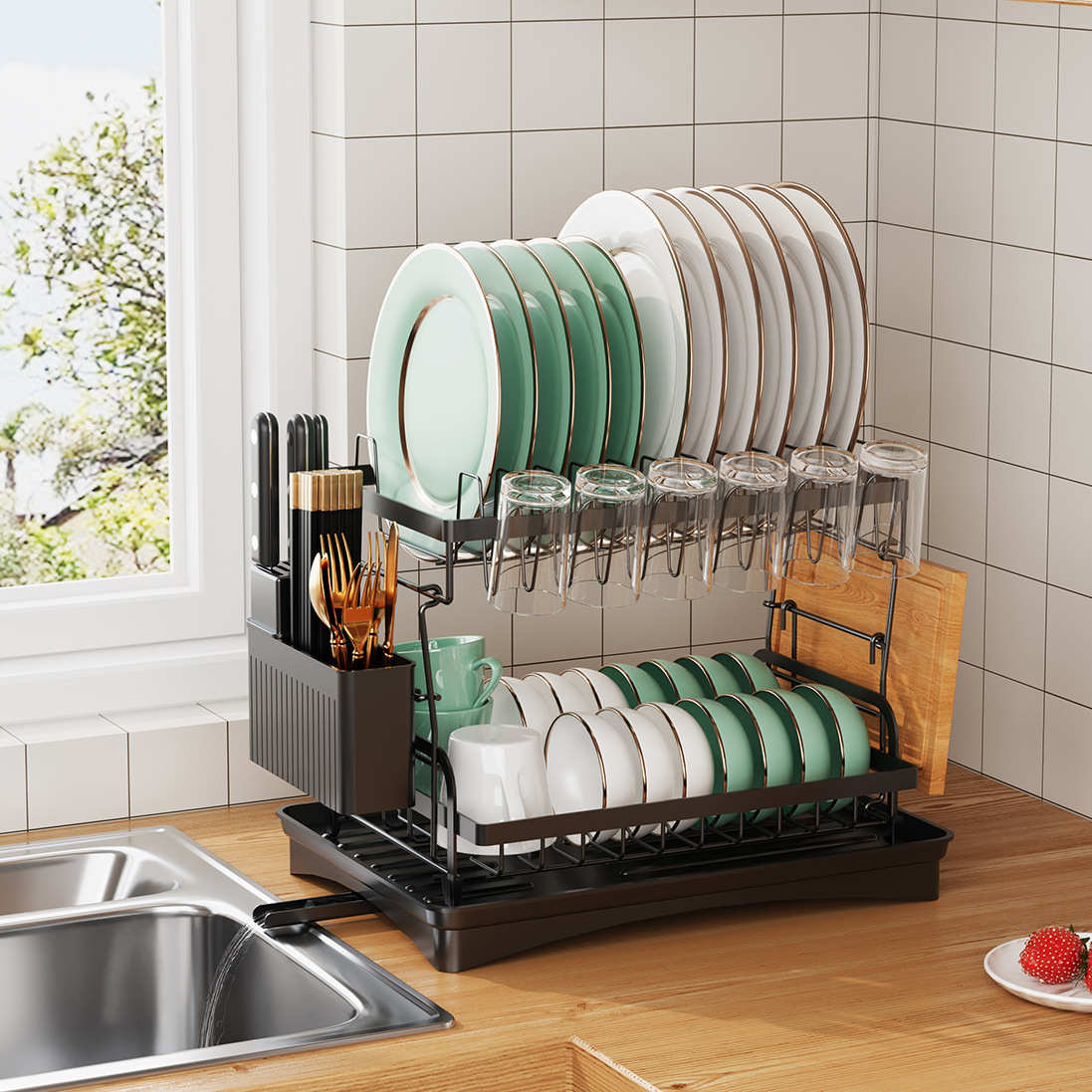 厨房置物架碗碟碗盘收纳架沥水架家用多功能放碗架碗包邮