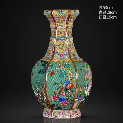 新款景德瓷仿古镇珐琅彩蓝色大号插花厅新中式陶客博古架装饰工艺