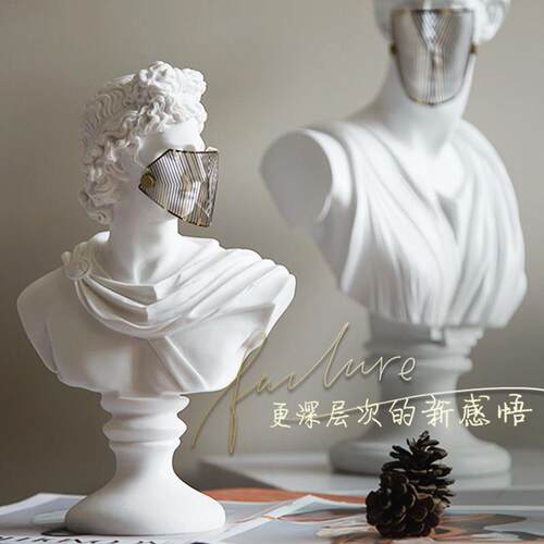 艺术面罩人物雕塑树脂雕像女士男士胸像法式美术馆法式装饰品摆件