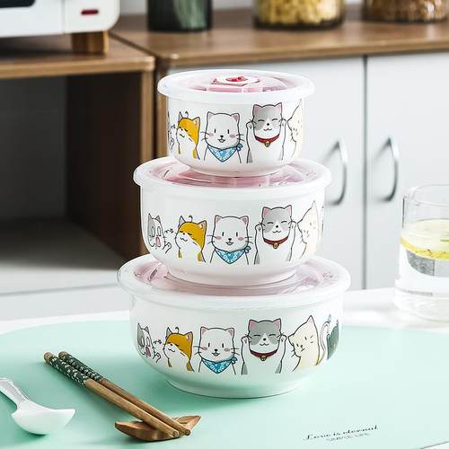 陶瓷保鲜碗带盖子便当盒微波炉专用饭盒家用密封碗泡面碗上班族带