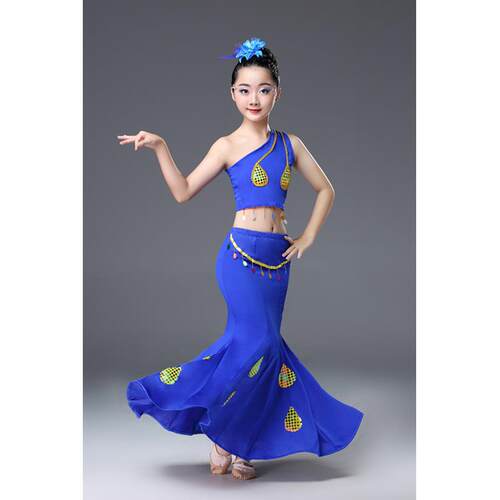 正品新款儿童傣族舞蹈服裙孔雀舞演出服童表演装服装女鱼尾练习裙