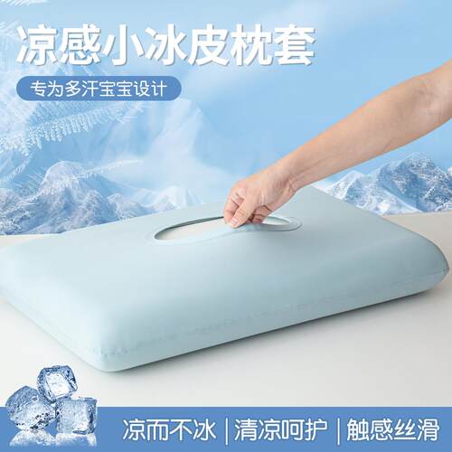 乳胶枕套40cmx60cm小冰皮凉感冰丝一对装夏季记忆棉枕头套高弹力