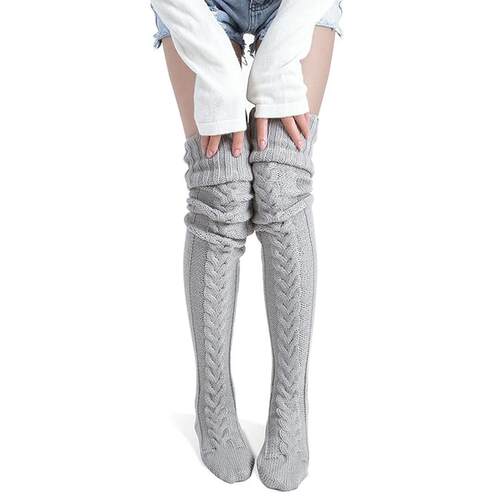 Women's Cable Knitted Boot Socks Extra Long Thigh High
