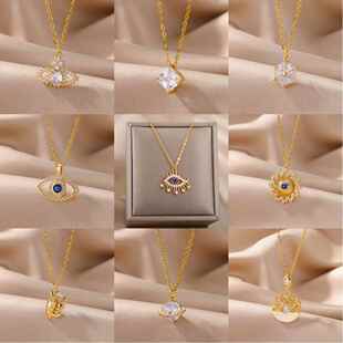 Evil Eye Sun Necklace for Women Gold Color Chains Stainless