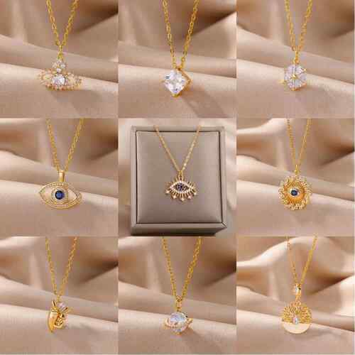 Evil Eye Sun Necklace for Women Gold Color Chains Stainless