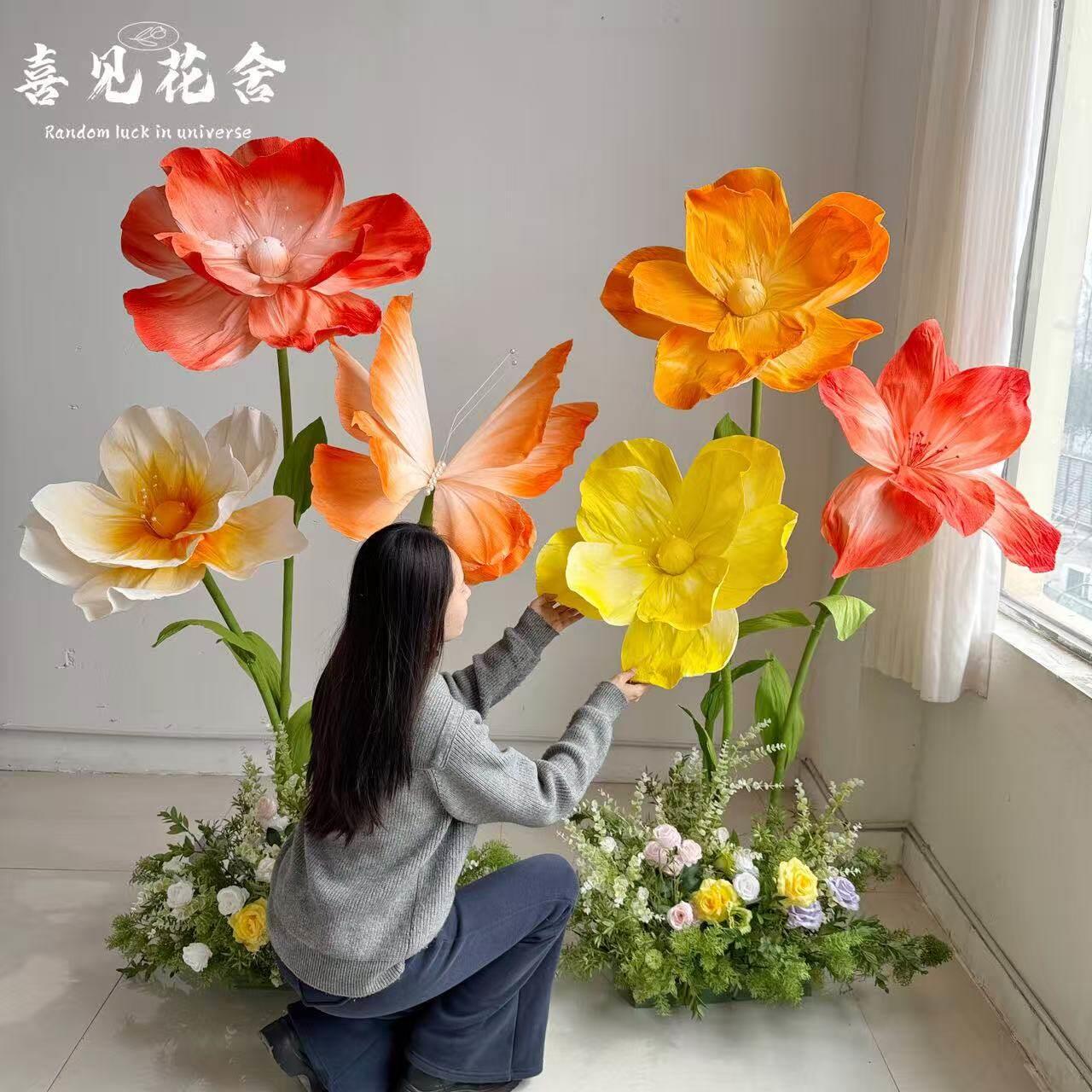 春季新款巨型纸艺花立杆装饰花艺纸花虞美人橱窗婚庆仿真假花婚礼