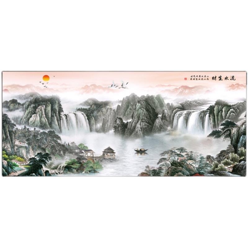 深圳大芬油画村客厅挂画沙发背景墙壁画字画新中式大气山水装饰画