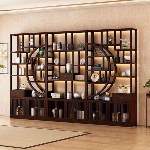 新中式博古架办公室多宝阁展示柜茶柜网红入户玄关柜隔断柜置物柜