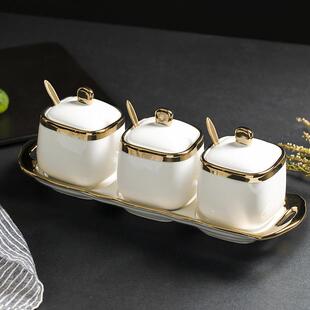 轻奢厨房调料罐子陶瓷盐罐调味瓶高档调味罐套装家用盐高端调味盒