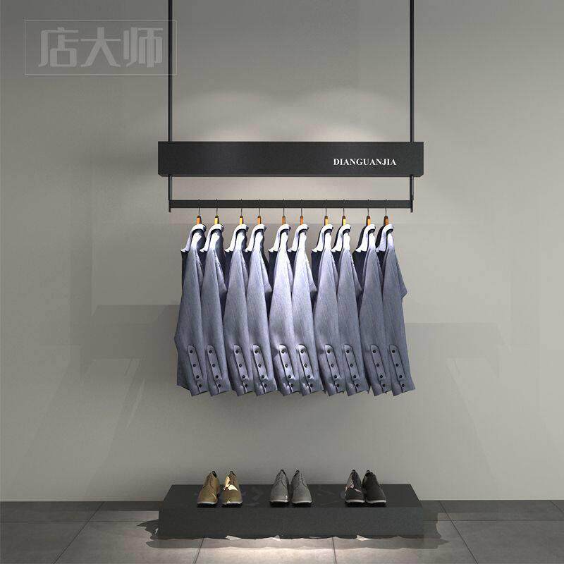 吊架地台铁艺挂架组合侧挂衣架内带灯悬吊式天花板悬挂服装店陈列