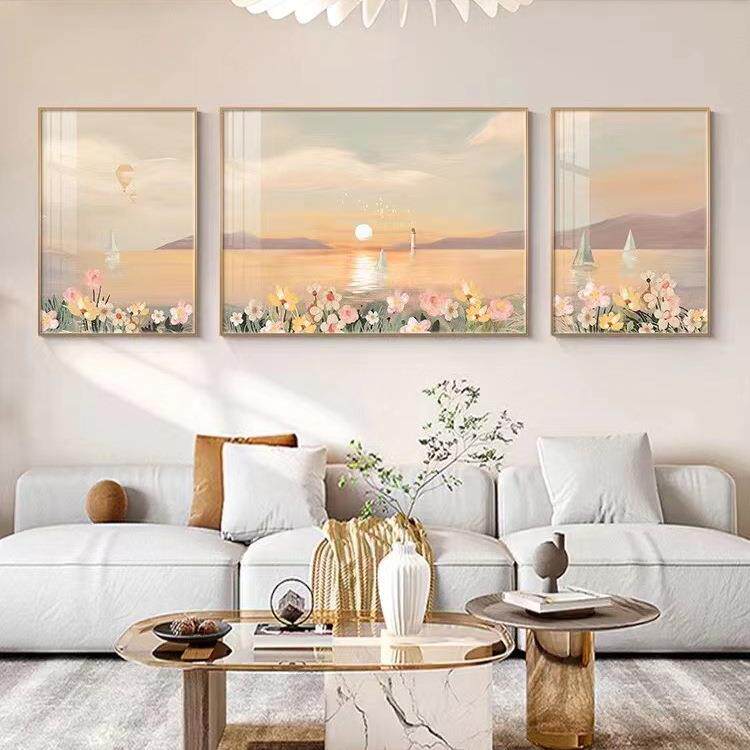 新款直销北欧风客厅装饰画唯美花海沙发背景墙挂画现代简约高档三