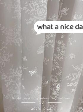 法式洛可可蕾丝光影蝴蝶纱飘窗阳台透光不透人隔断门帘蝴蝶窗帘纱