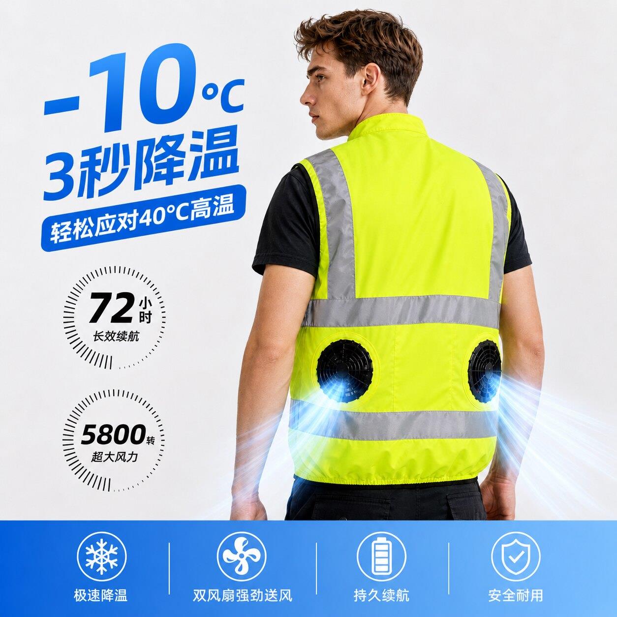 原者空调服男夏季降温反光条马甲带风扇的衣服充电背心制冷工作服图片