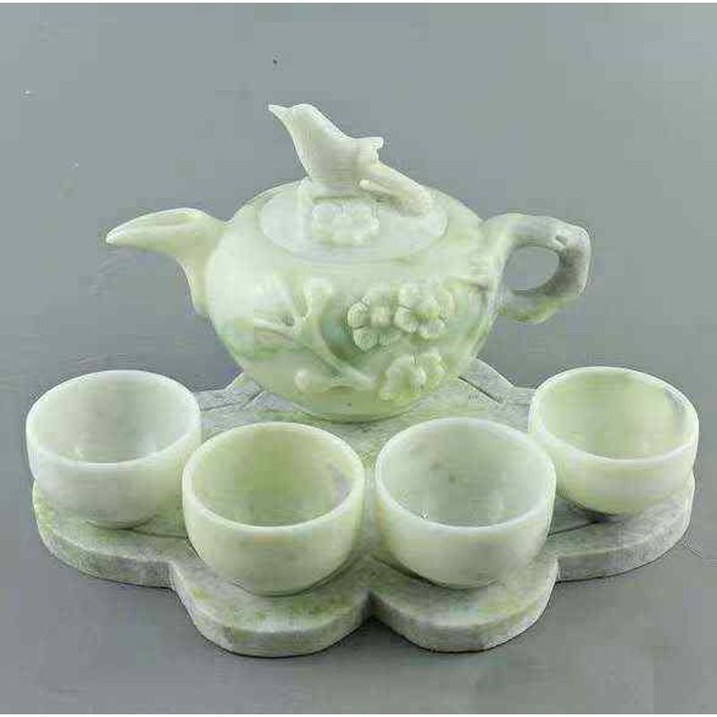 茶具玉石蓝田玉茶壶酒壶玉石套装摆件 杯子酒具茶壶