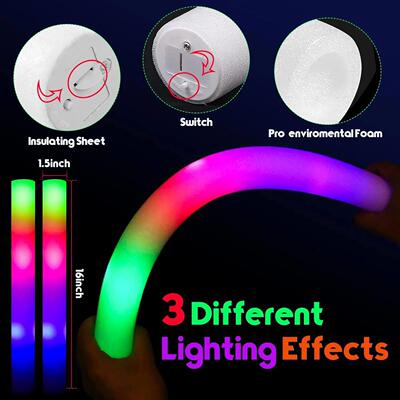 30Pcs Foam Glow Sticks with 3 Modes Colorful Led Flashing Gl