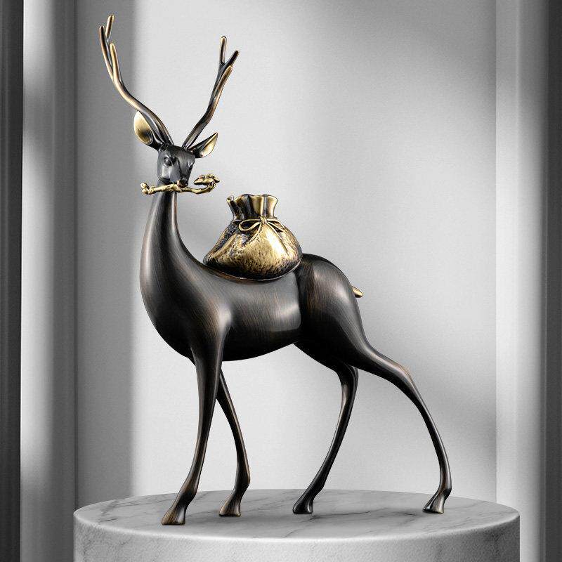 招财铜鹿家居装饰品客厅玄关书架电视柜办公室桌面轻奢高档摆件