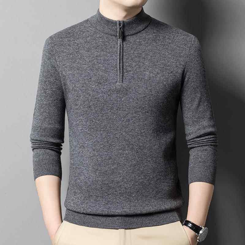 冬季中年男士绒加衫商务休羊闲时86532-BN尚拉链领厚套头针织羊款