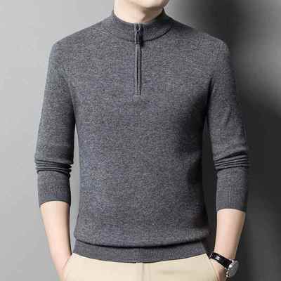 冬季中年男士绒加衫商务休羊闲时86532-BN尚拉链领厚套头针织羊款
