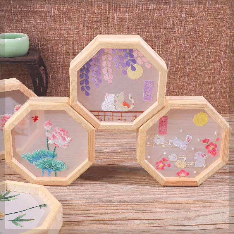 新年送礼创意八角框摆件苏绣刺绣手工diy材料包古风自绣初学者